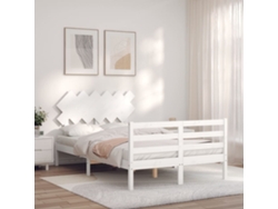 Cama De Matrimonio | Cama Para Adultos | Estructura De Cama Con Cabecero Madera Maciza Blanco 120x200 Cm