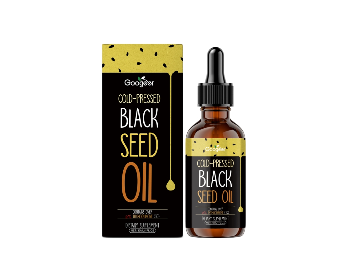 Gotas comestibles de aceite de semilla negra para uso oral.