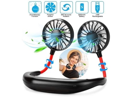 Mini ventilador de cuello USB portátil para aire acondicionado 3 velocidades ajustable Rotación de 360 ° Ventilador deportivo de doble cabezal con ...