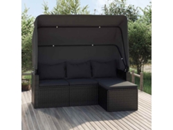 Sofá de jardín de 3 plazas con techo y reposapiés en mimbre negro, Dkd Home Decor