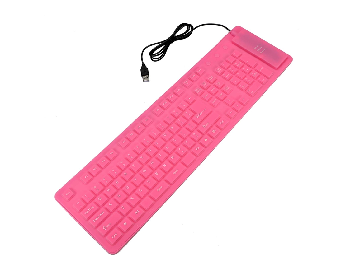 Teclado Cableado Silencioso Impermeable, A Prueba De Polvo, Flexible, Plegable De Silicona Usb Con 108 Teclas, Color Rosa