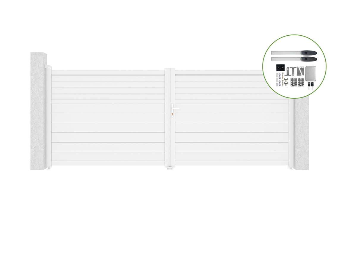 Portón abatible 4m CARPATIA H.160cm aluminio blanco motorización HICKER B200 CASANOOV