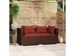 Sofá LOVELY HOME Relax de Jardín 2 Plazas con Cojines de Mimbre en Color Marrón (63 x 63 x 6 cm)