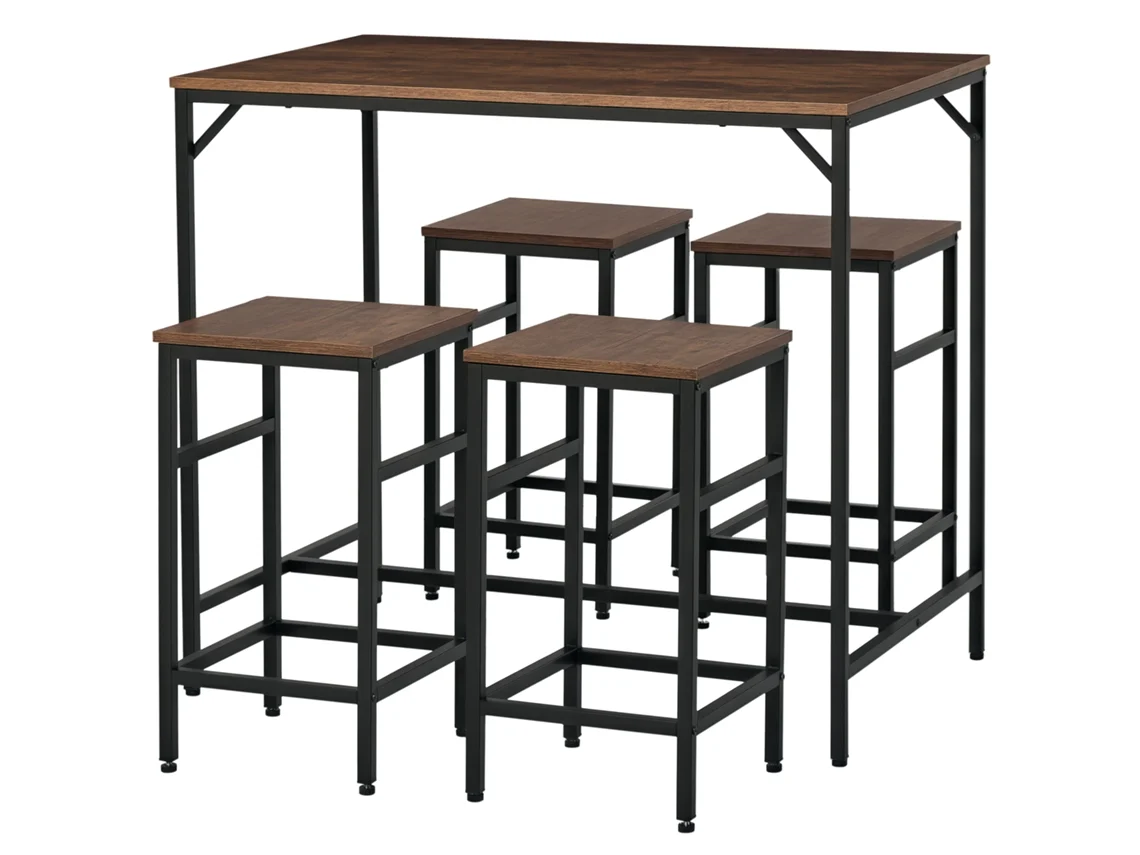 Encimera De Cocina Con 4 Taburetes Rústicos De Estilo Industrial.