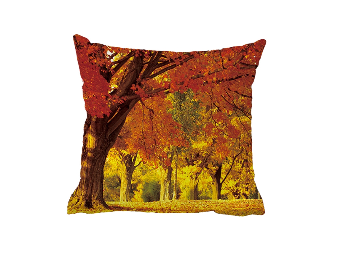 Elegante Funda De Cojín Para Sofá Con Diseño De Paisaje Forestal Otoñal
