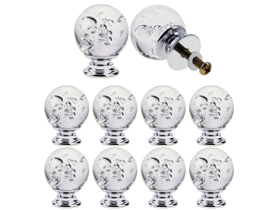 10 Manejos De Cristal De Vidrio Burbuja Para Cajones - Manijas De Armarios, Material Cristal Y Zinc, 30mm, Incluye Tornillos