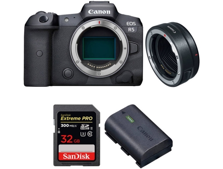 Kit Cámara CANON EOS R5 EF-EOS R + SanDisk 32 GB + Batería (Full-Frame)