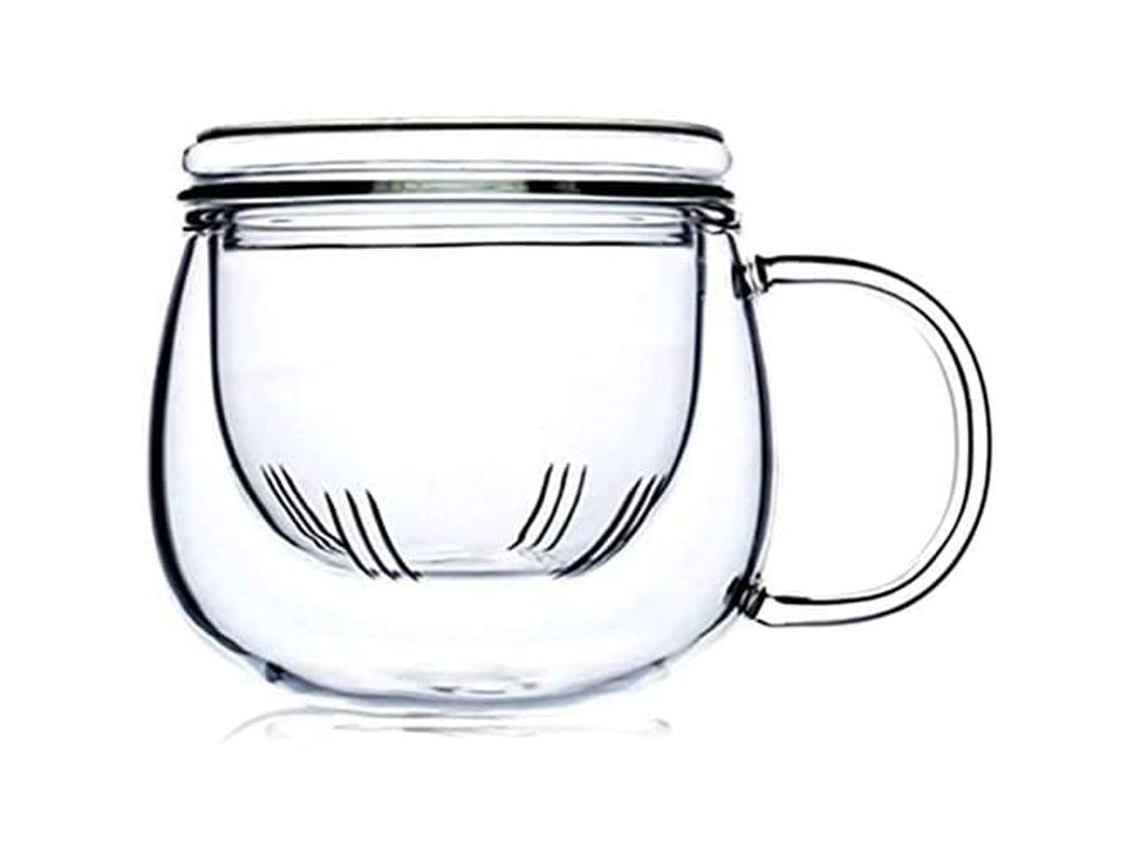 Bol de vidrio de borosilicato con infusor de 355 ml, resistente al calor, para té y café.