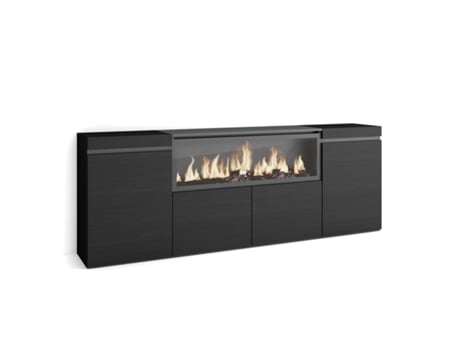 Aparadores para salón, 210, 4 Puertas, Chimenea eléctrica XXL, Negro SKRAUT HOME