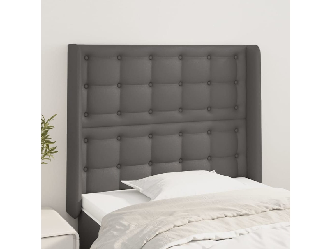 Cabecero Con Orejas Cuero Sintético Gris 83x16x118/128cm