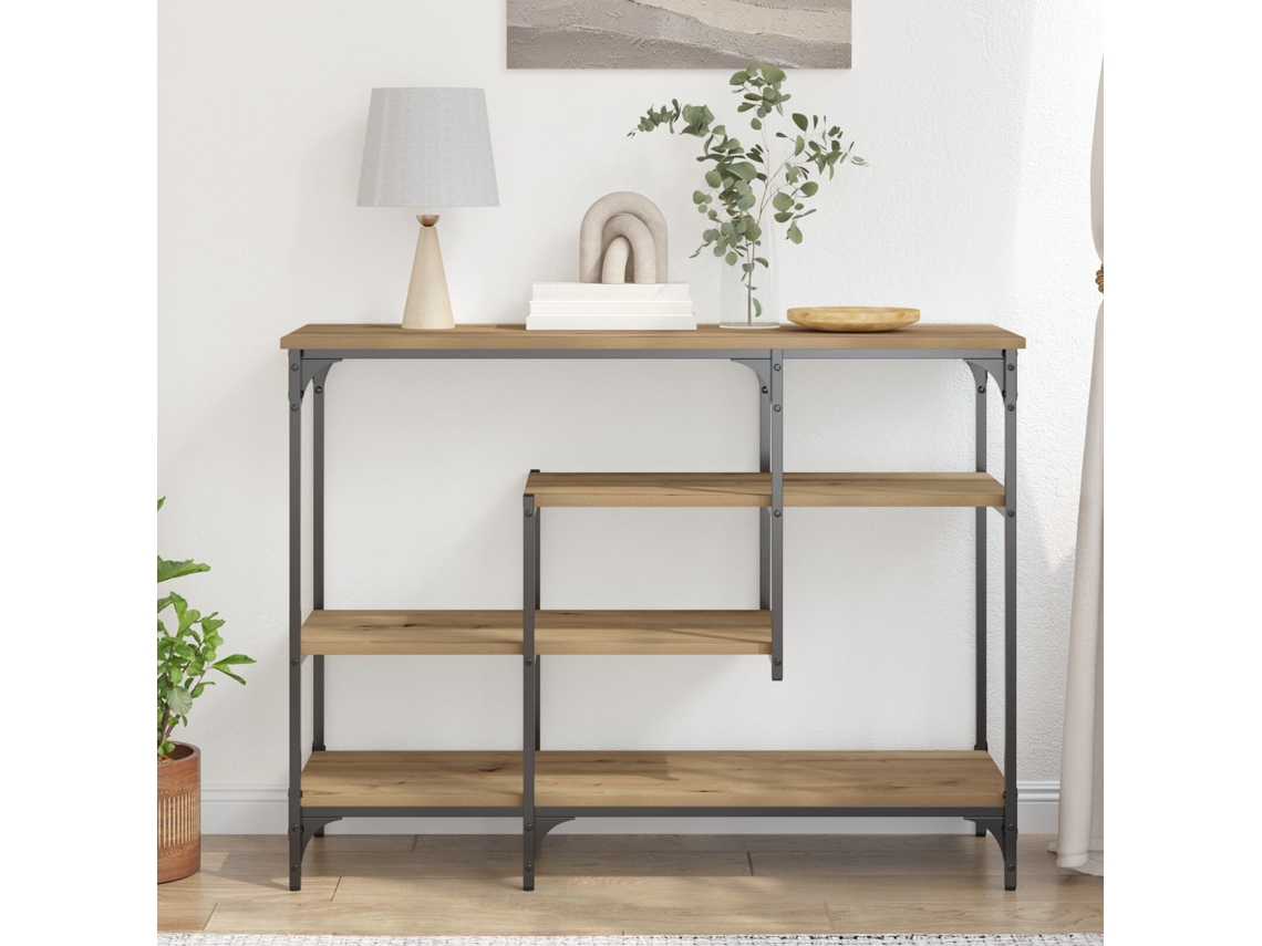 Mesa consola  Mesa auxiliar  Mesa auxiliar de roble artesanal de 100 x 35 x 75 cm, madera de ingeniería y acero WSD965885 Lovely Home