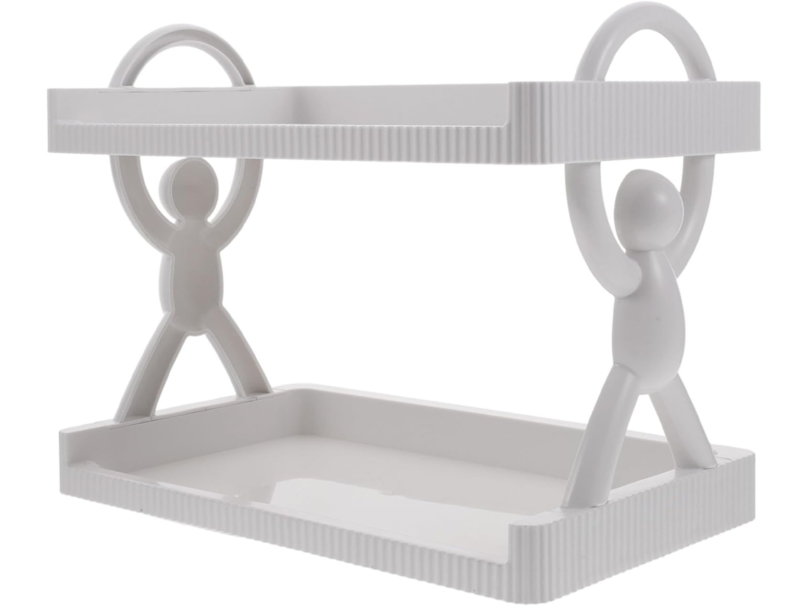 Estantería Adhesiva De Dos Niveles De Doble Uso Para Escritorio O Montaje En Pared, Color Blanco, Fabricada En Pp.