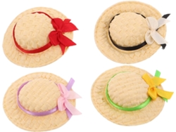 4 Sombreros De Paja Tejidos En Miniatura Para Muñecas, Estilo Elegante Y Artesanal.