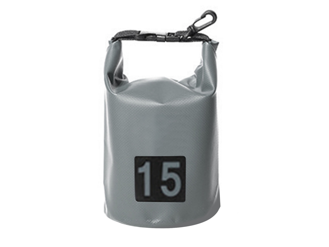 Bolsa impermeable seca de 15 litros, color gris, para rafting, camping, kayak, navegación y uso al aire libre.