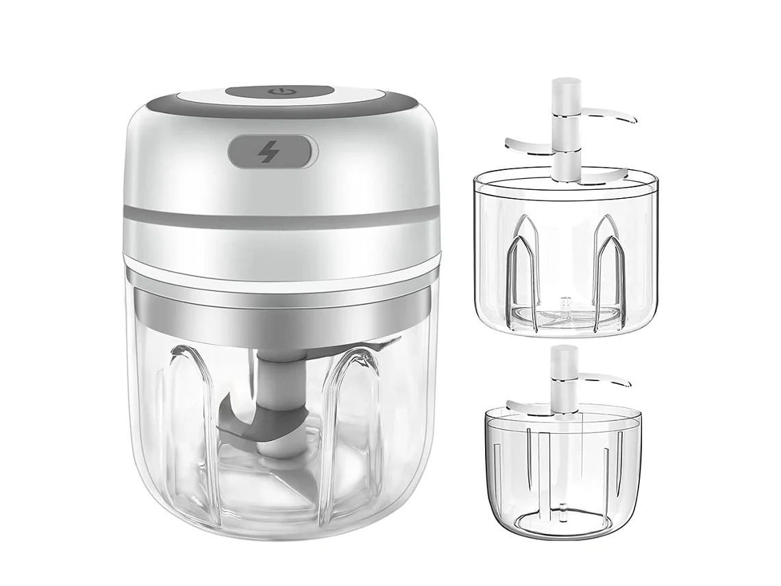 Picador de Alho Elétrico Processador de Alimentos Sem Fio Portátil Mini Picador de Alho Branco GERTIZ