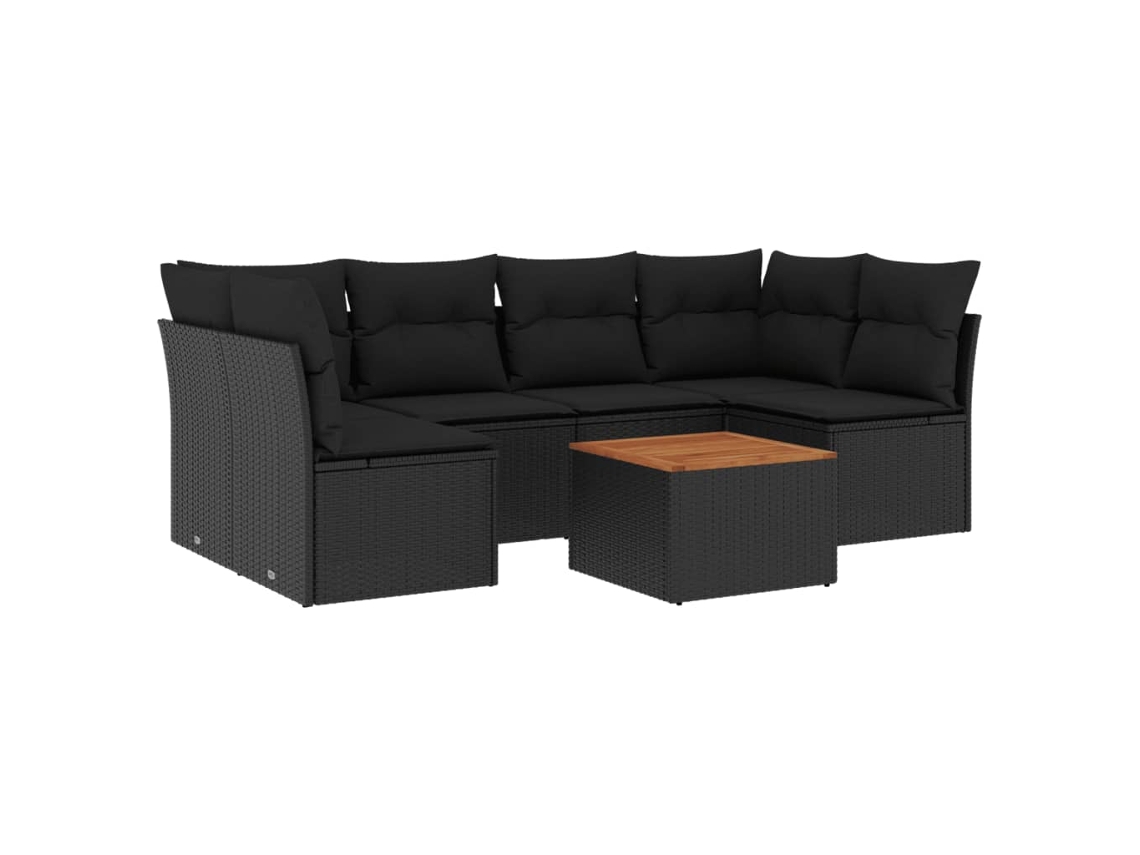 Maison Exclusive - Set De Comedor De Jardín 7 Pzas Y Cojines Ratán Sintético Negro