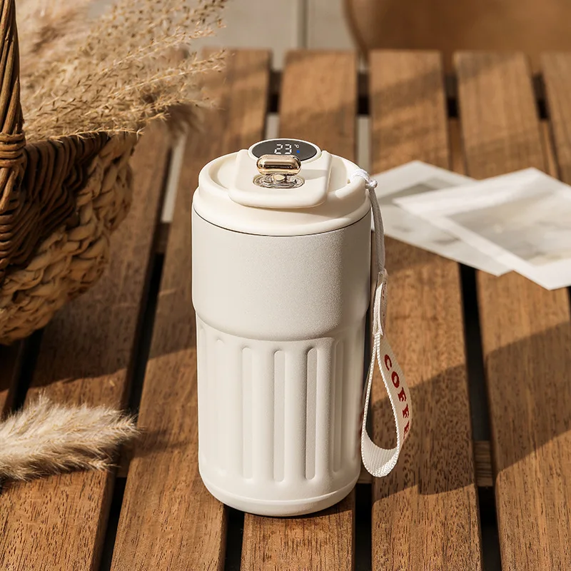 (branca 450ml) Garrafa Térmica De Aço Inoxidável De 450ml Com Visor De Temperatura Em Led, Mantém A Temperatura Ideal Para Água Quente E Fria