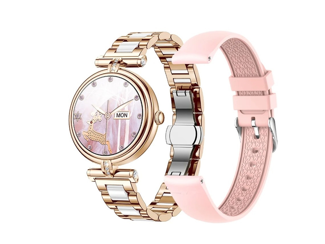 Reloj inteligente Ak62 de 1.09 pulgadas con pantalla IPS y Bluetooth, ideal para mujeres (rosa)