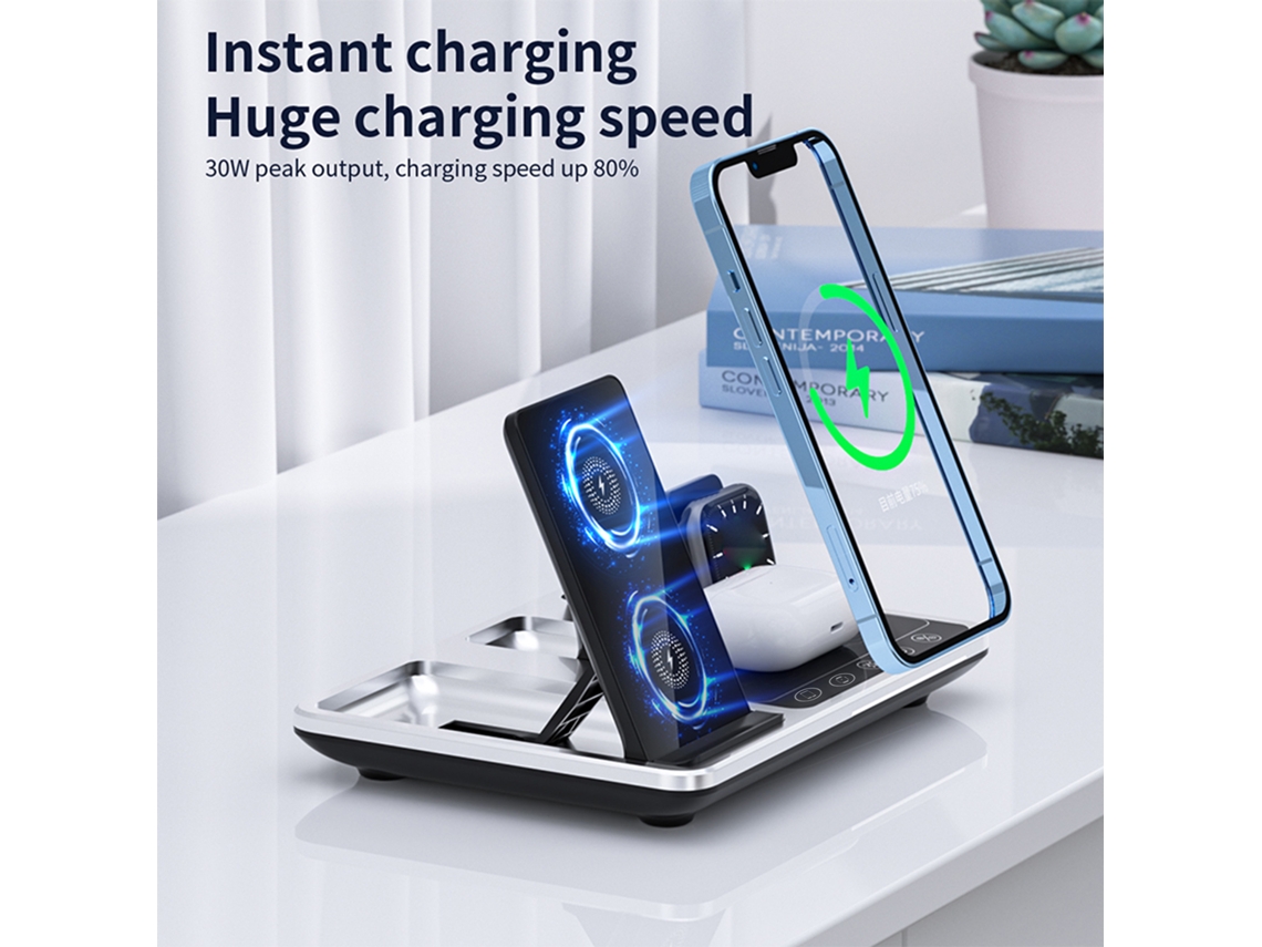 Cargador Inalámbrico 4 En 1 R11 De 15 W Con Carga Rápida Para Iphone, Apple Watch, Airpods Y Samsung.