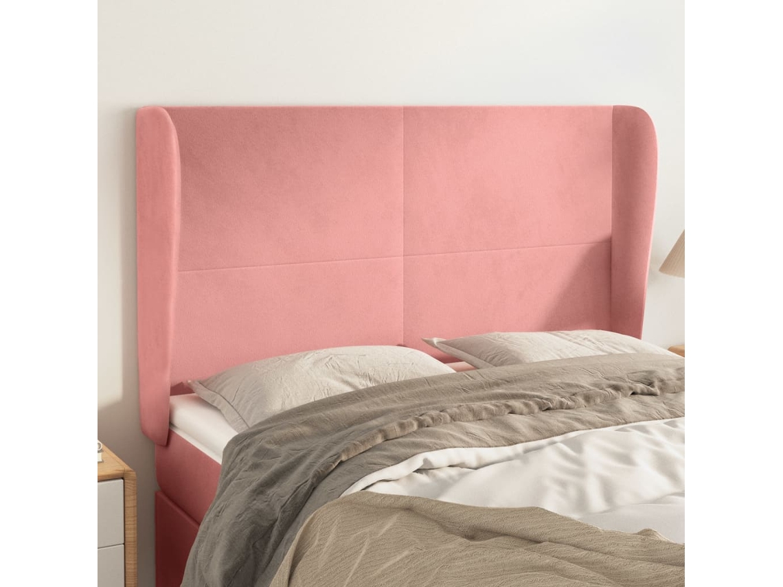 Cabecero Con Orejas De Terciopelo Rosa 147x23x118/128 Cm