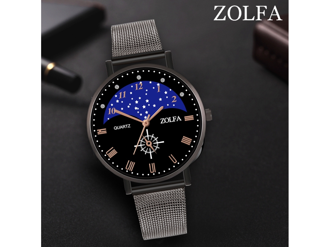 Reloj De Cuarzo Unisex Con Correa De Malla Y Dial Estrella (plata Negro)