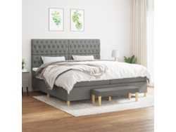 Cama Box Spring Con Colchón Tela Gris Oscuro 200x200 Cm