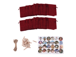 24 Bolsas Navideñas Con Cordón Para Regalos, Calendario De Adviento, Números De La Suerte, Vino Tinto.