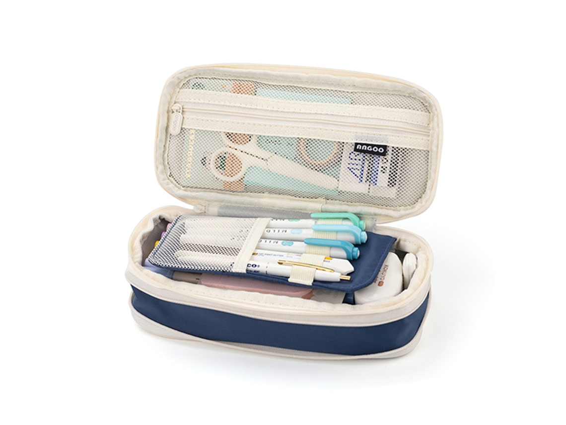 Estuche De Lápices De Gran Capacidad Con Cremallera Estilo Moderno Simples De Capas Dobles Resistente Al Desgaste