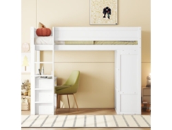 Cama Entresuelo 90x200 Cm - Cama Infantil Multifuncional - Equipada Con Armario Y Escritorio - De Pino Macizo - Blanco