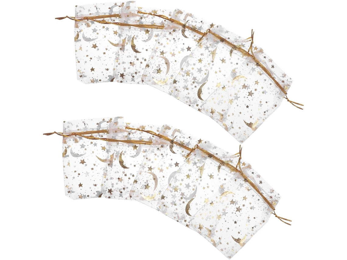 Pequeñas Cajas Joyería Elegantes Bolsitas Blancas Organza Cordón 100 Diseños Estrellas Lunas Doradas Fáciles