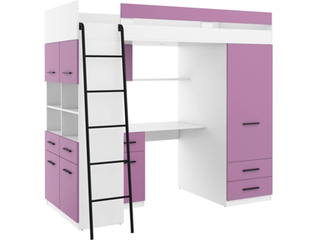 Litera con Escritorio BIM MUEBLES NIVEL L Blanco y Morado (Medidas colchón: 90x200 cm)