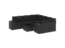 Conjunto de 9 sofás de jardín con cojines, mimbre, negro, MAISON EXCLUSIVE (9 piezas)
