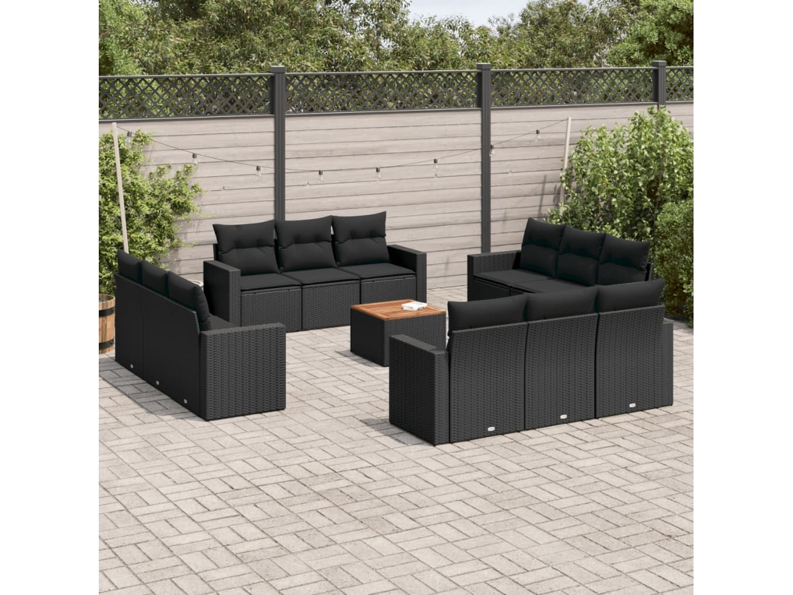 Conjunto de sofá de jardín de 13 piezas con cojines de mimbre sintético negro, Dkd Home Decor