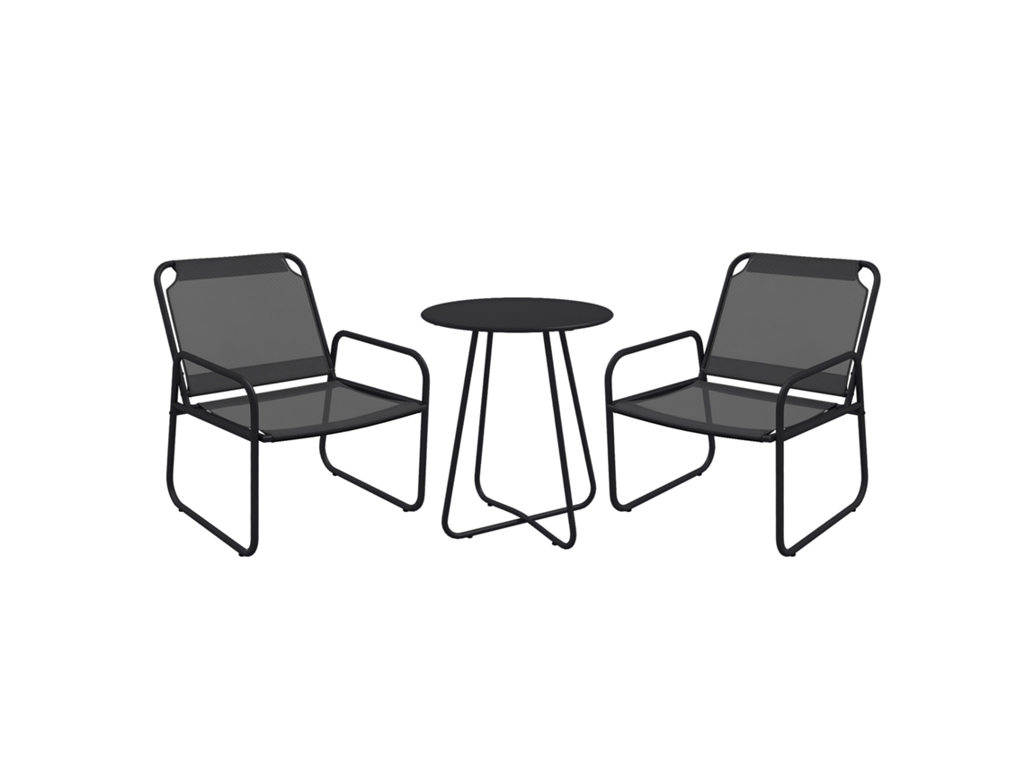 Conjunto de salón de jardín con 2 sillones y mesa redonda, color gris.