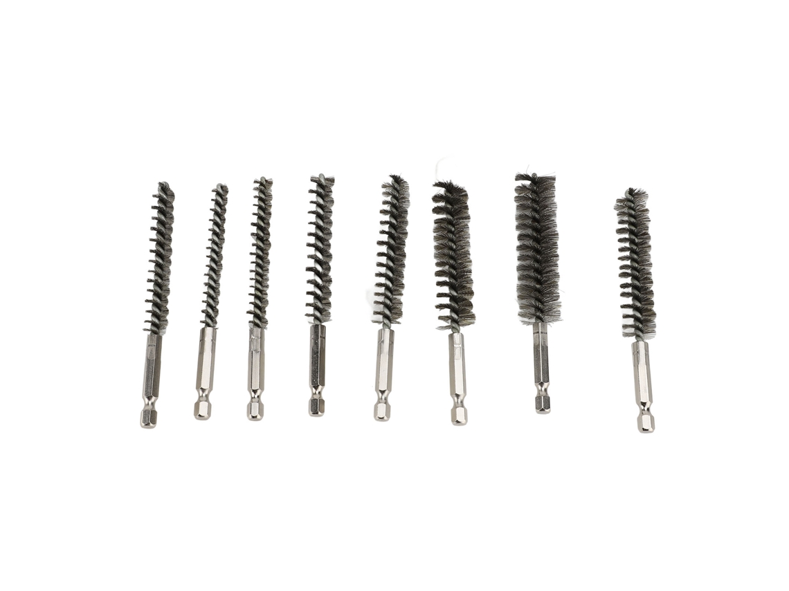 Rebe-conjunto De 8 Pincéis De Cano Com Haste Hexagonal Em Aço Inoxidável 304 Para Limpeza De Furos E Desbaste