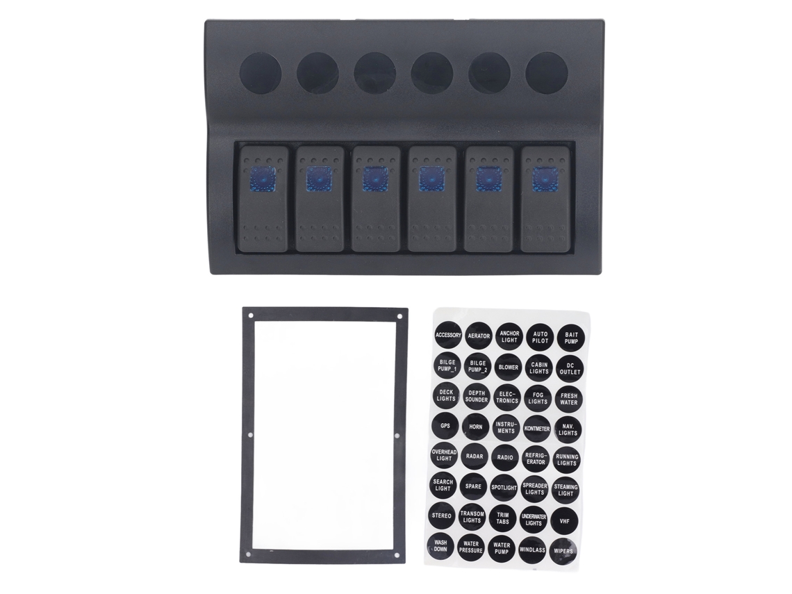 Panel De Interruptores Eléctricos De 6 Vías Con Led Azul, Protector De Sobrecarga Precableado Para Barcos Y Caravanas Dc12v 24v