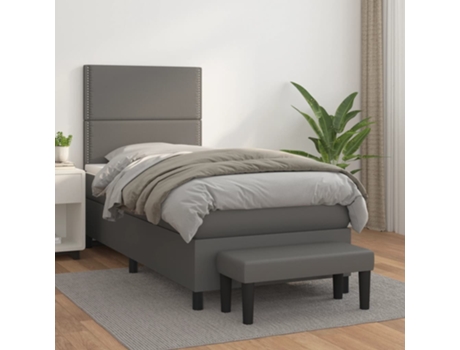 VIDAXL Cama con somier (Gris - Cuero artificial - 203 x 90 x 128 cm)