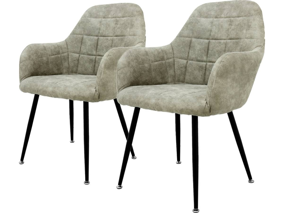 4 Sillas De Comedor Ecd Germany Verde Oliva Tapizado Patas Metal, Respaldo Y Apoyabrazos