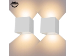 Aplique de pared de 12 W, 2 unidades, LED de 3000 K, para uso interior/exterior, resistente al agua IP65, ideal para dormitorio PRIME KANG (blanco)