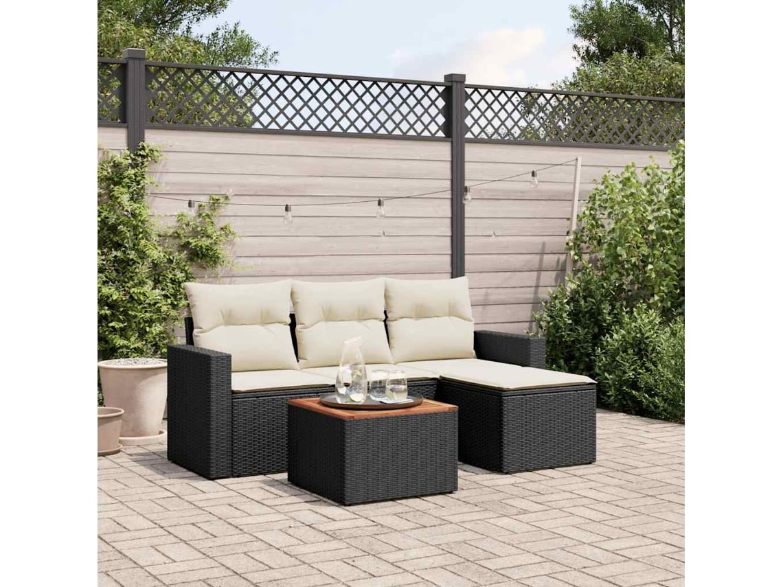 Conjunto de 5 sofás de jardín con cojines de mimbre sintético negro, Dkd Home Decor