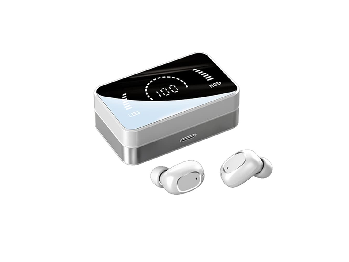 Auriculares inalámbricos Bluetooth 5.0 con pantalla duplicada, sonido estéreo TWS y micrófono - Blanco