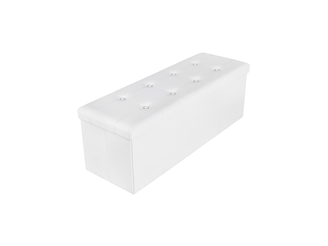 Banco Baúl Plegable De Almacenaje De Madera Y Cuero Sintético - Blanco