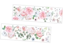 1 Juego De 2 Pegatinas De Pared Con Estampado De Flores Rosas Para Decoración De Paredes