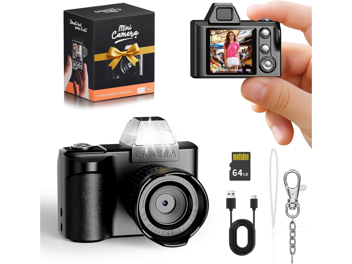 Mini Cámara Digital Llavero, Video Hd 1080p, Pantalla De 1.3" Con Tarjeta De 64 Gb Para Grabación De Viajes (negro)