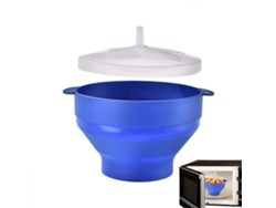 Bol plegable de silicona para palomitas de maíz en microondas con tapa y asa resistente al calor, color azul.