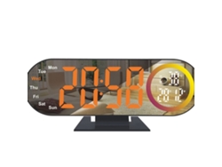 Reloj despertador digital LED con espejo y pantalla grande, carcasa negra, luz naranja, Sfushos