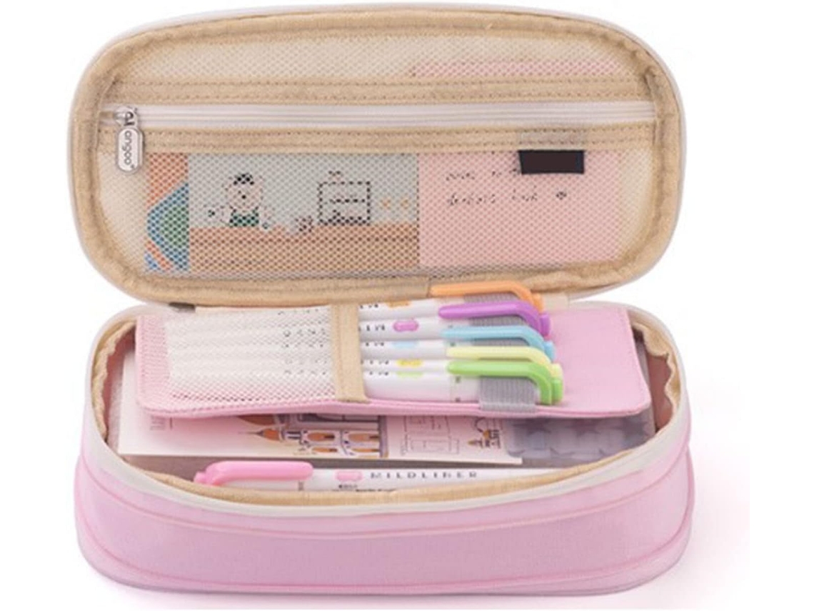 Estuche Grande De Lona Para Lápices Con Función Expandible Para Estudiantes Y Oficinistas, Color Rosa.