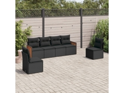 Conjunto de sofá de jardín de 6 piezas con cojines, mimbre sintético negro, DKD Home Decor