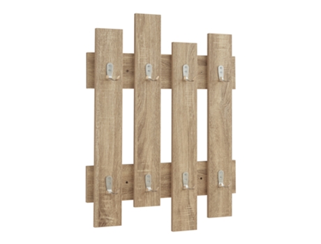 Perchero mural Raseborg con 8 ganchos dobles aglomerado 80 x 60 x 3 cm - Efecto roble [EN.CASA]