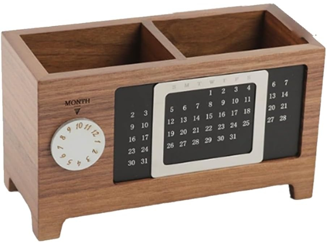Calendario de madera, portalápices, organizador de escritorio multifuncional y estuche para lápices. Gokoco